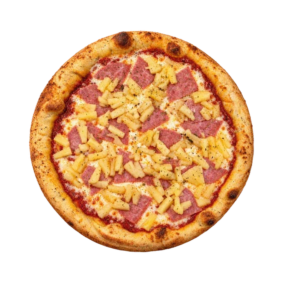 Hawaiian-style pizza with Canadian bacon and pineapple