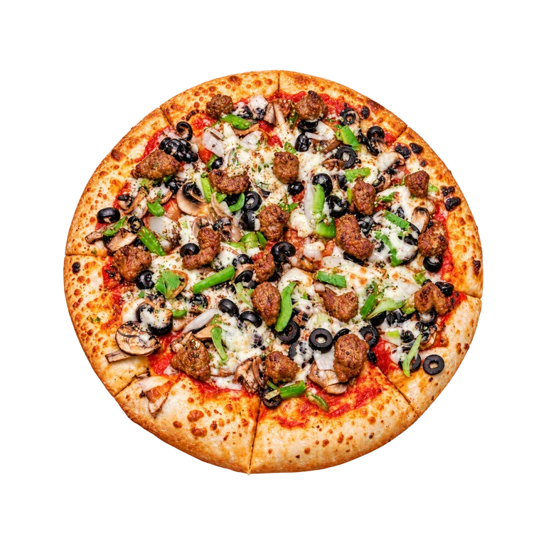 House Combo Pizza with meat, mushrooms, olives and peppers