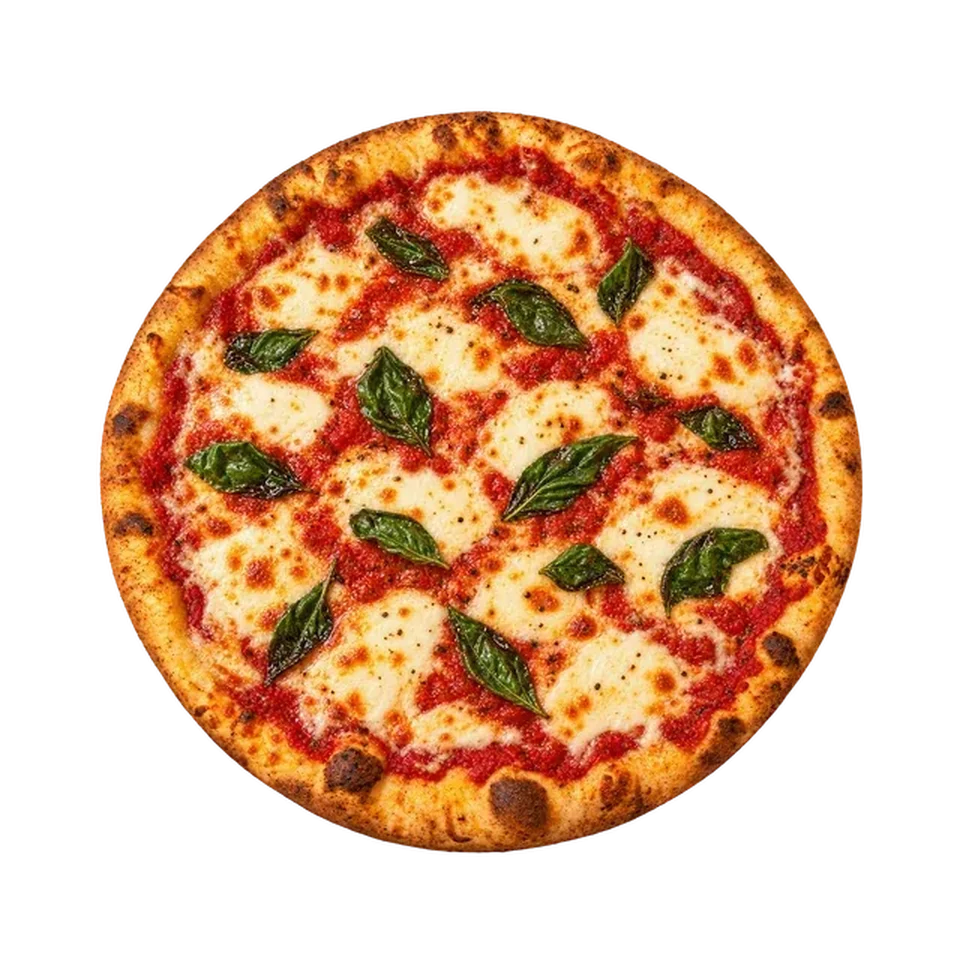 Margherita-style pizza with mozzarella and basil
